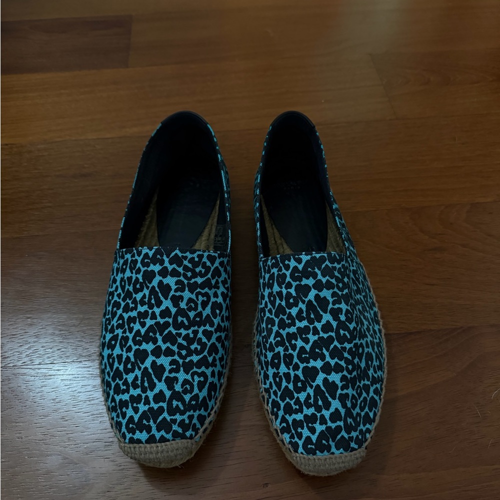 Saint Laurent Black and Blue Leopard Print Espadrilles